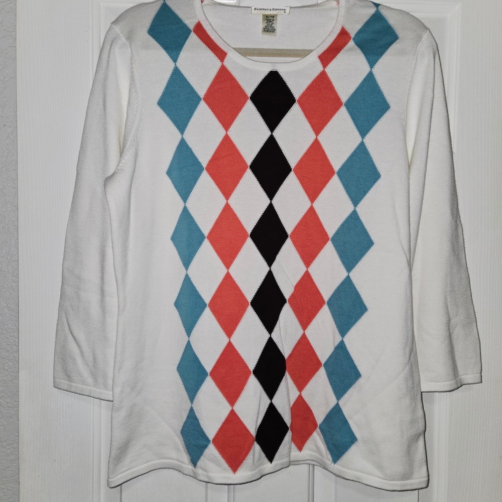 Fairway & Greene Womens Argyle Sweater XL Long Sleeve Knit Top
